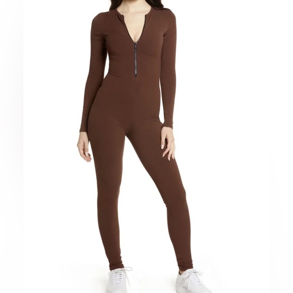 NAKED WARDROBE SNATCHED ZIP UP JUMPSUIT IN CHOCOLATE SIZE M - Picture 2 of 2